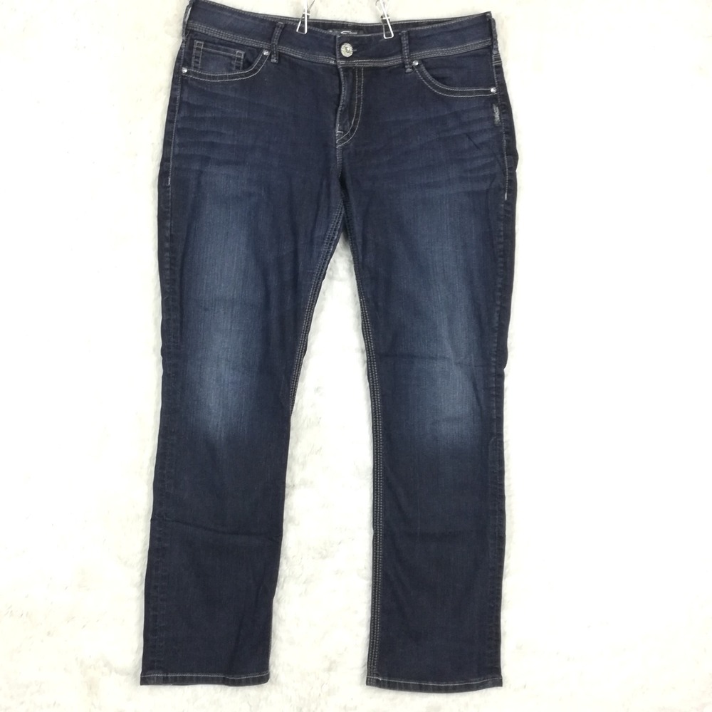 Silver Jeans Womens Suki Straight Blue Denim Dark Wash Mid Rise Whiskering 35